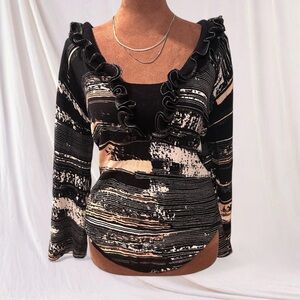 Vintage Cyrus Black and Cream Ruffle Women's Blouse
